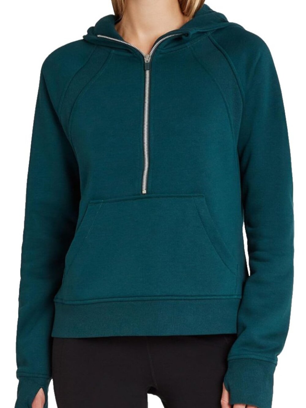 Danskin Scuba Hoodie Women's XL Green 1/4 Zip Pullover Sweatshirt Kangaroo Pckt